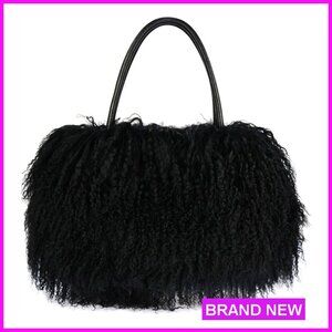 Luxury Real Lamb Mongolian Fur Shoulder Bag Genuine Leather Handles Elegant